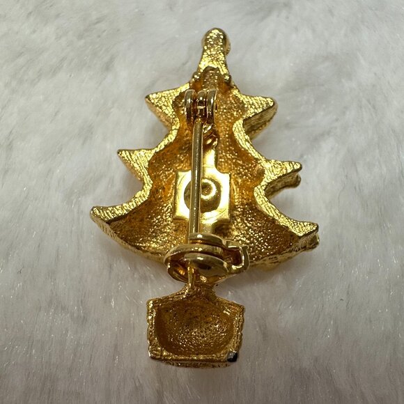 Vintage Textured Satin Gold Tone Metal Balls Christmas Tree Scatter Pin Brooch - Picture 3 of 5